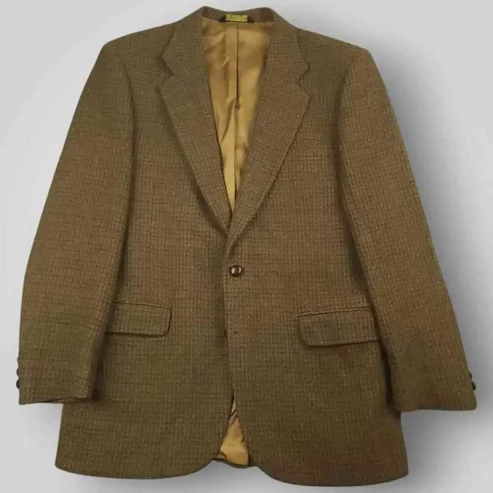 Vtg 80s Ivy Style Micro Houndstooth Mens Tweed Jacket 42L Wool Casual Sport Coat